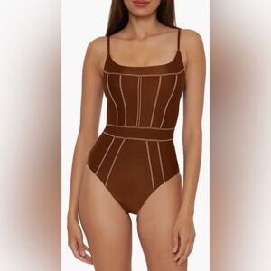 Becca Color Sheen One Piece Swimsuit Brown Dark Coco Small